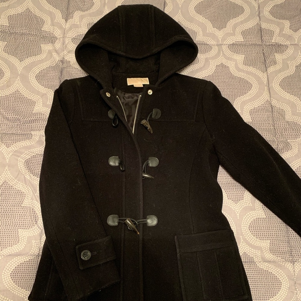 Michael Kors Women’s black toggle wool peacoat